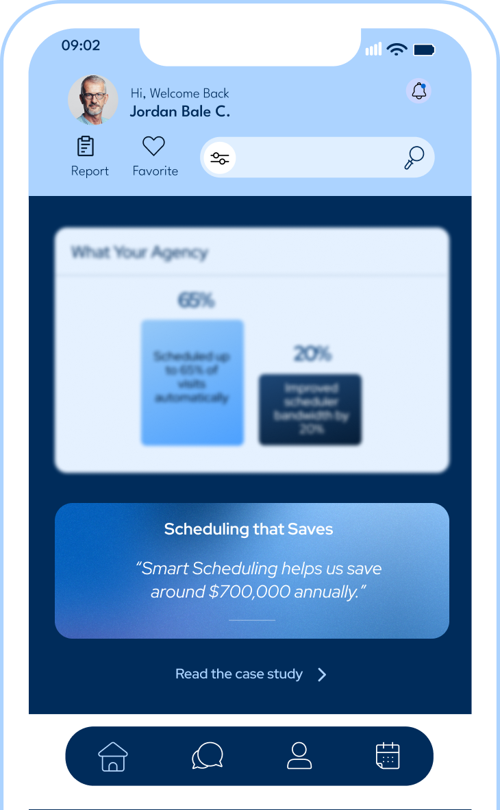 Scheduling app shown on phone